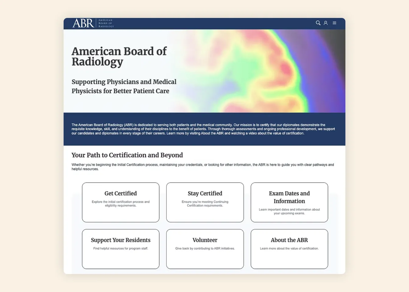 The new A-B-R home page with much clearer calls to action for different user groups.