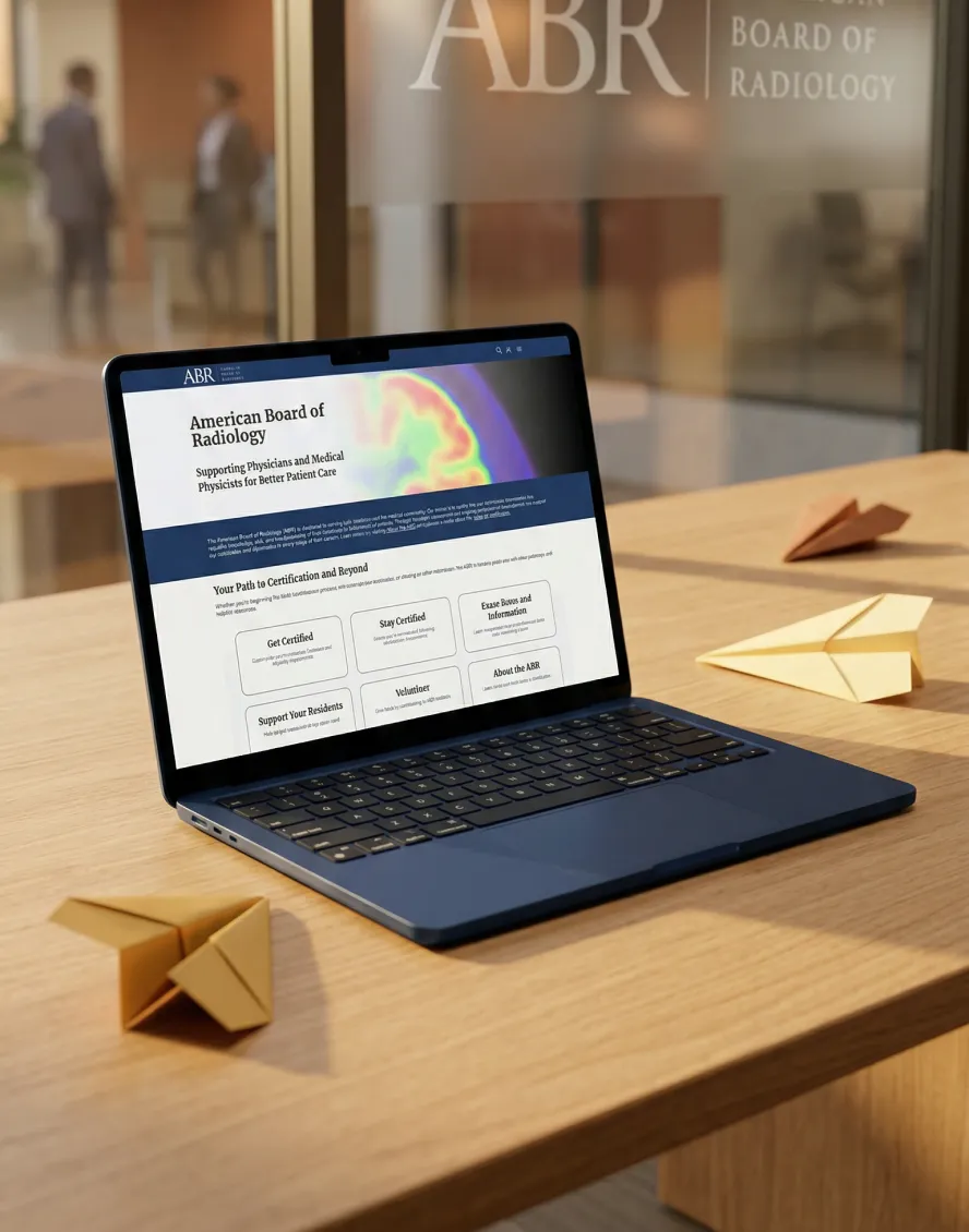 A computer in a corporate office shows off the new American Board of Radiology website.