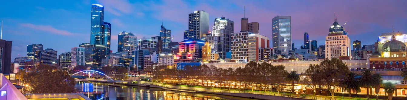 Melbourne inner city skyline at night.
