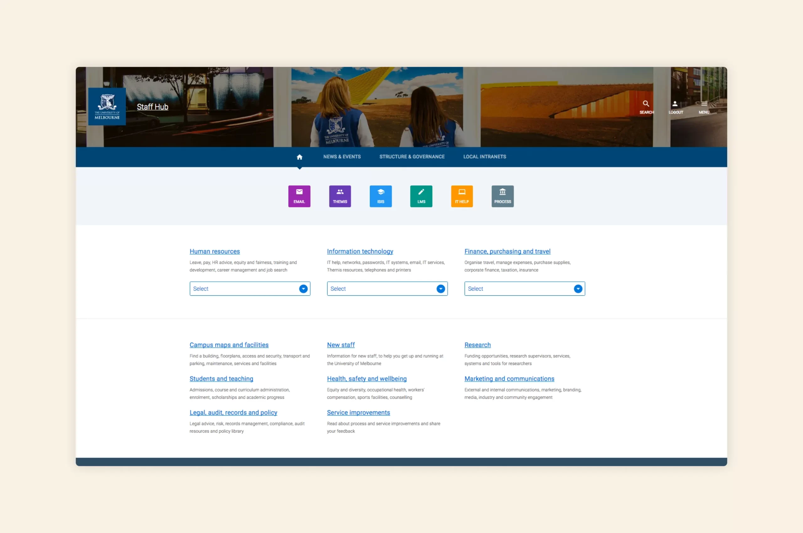 New staff hub directory page with clearer information architecture.