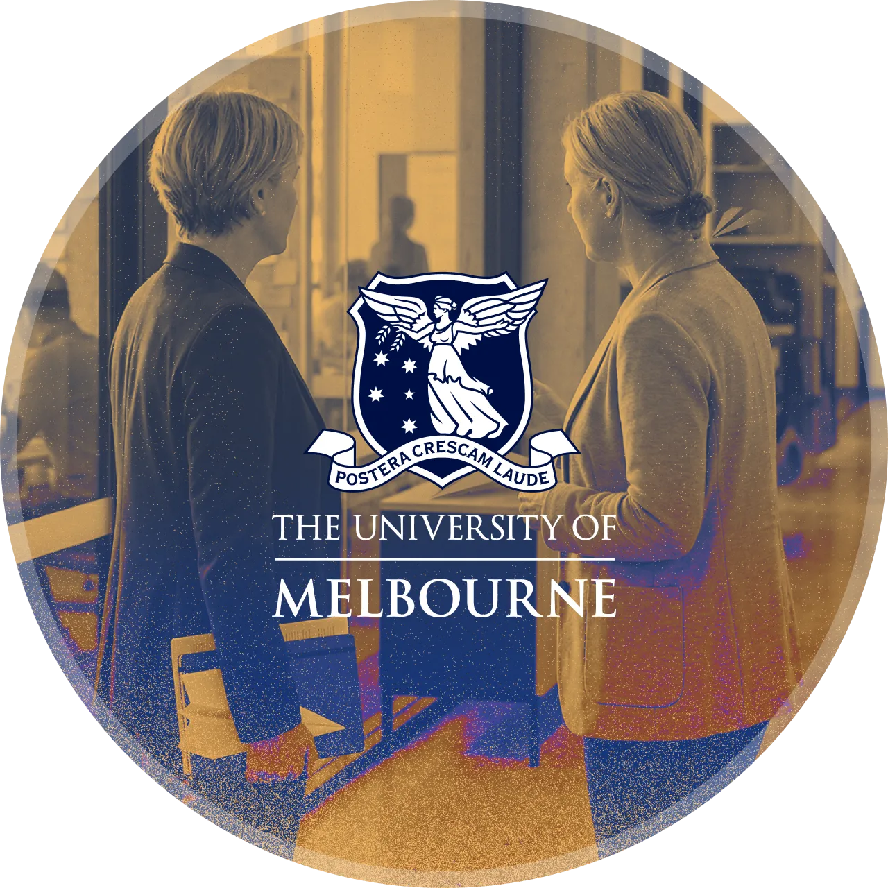 Two women outside a University of Melbourne lecture.
