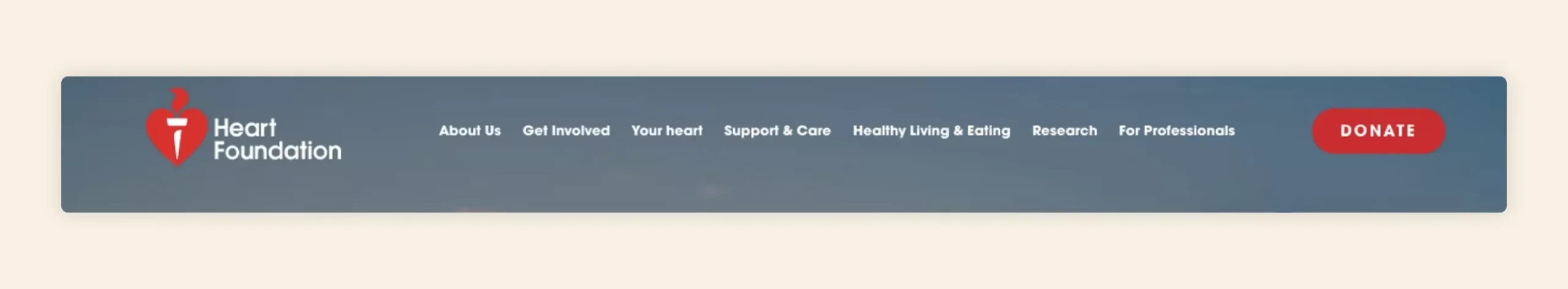 Streamlined navigation menu of new Heart Foundation website.