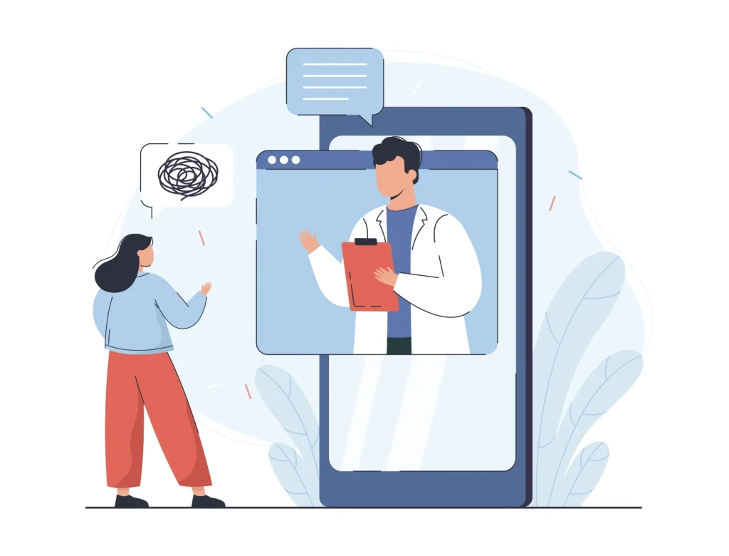 Woman speaking with a doctor through a digital healthcare platform.